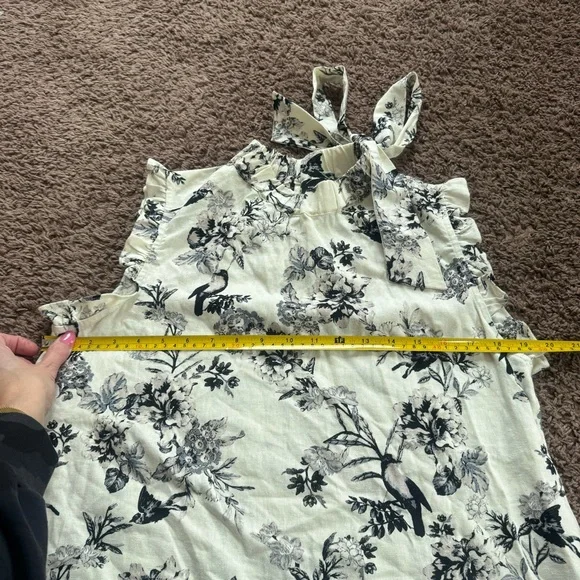 Who What Wear Floral Print Sleeveless Blouse Top Tie Neck Linen Black Cream M - Picture 9 of 10